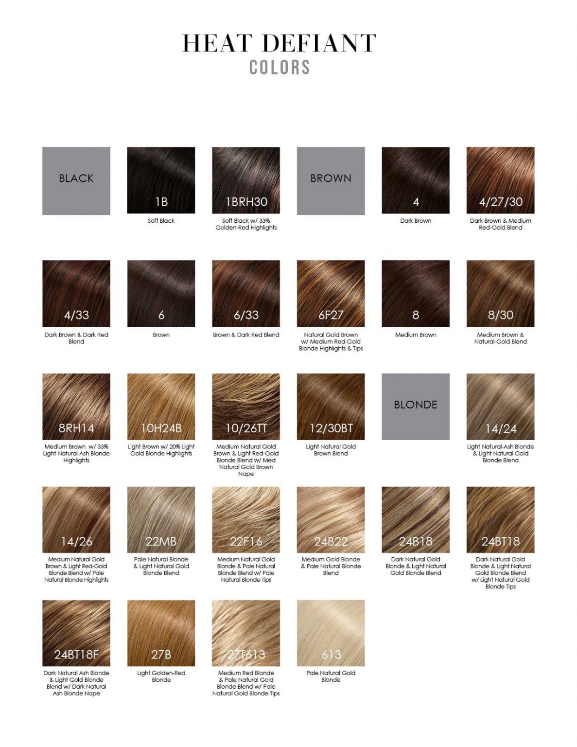 Jon Renau Heat Defiant Color Chart - LA Wig Company