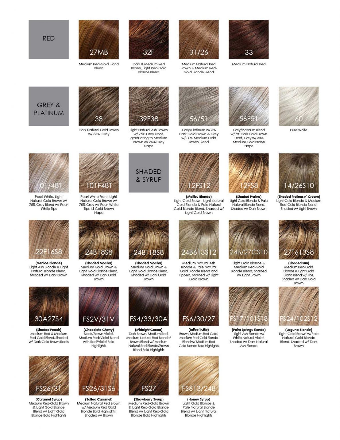 Jon Renau Heat Defiant Color Chart - LA Wig Company